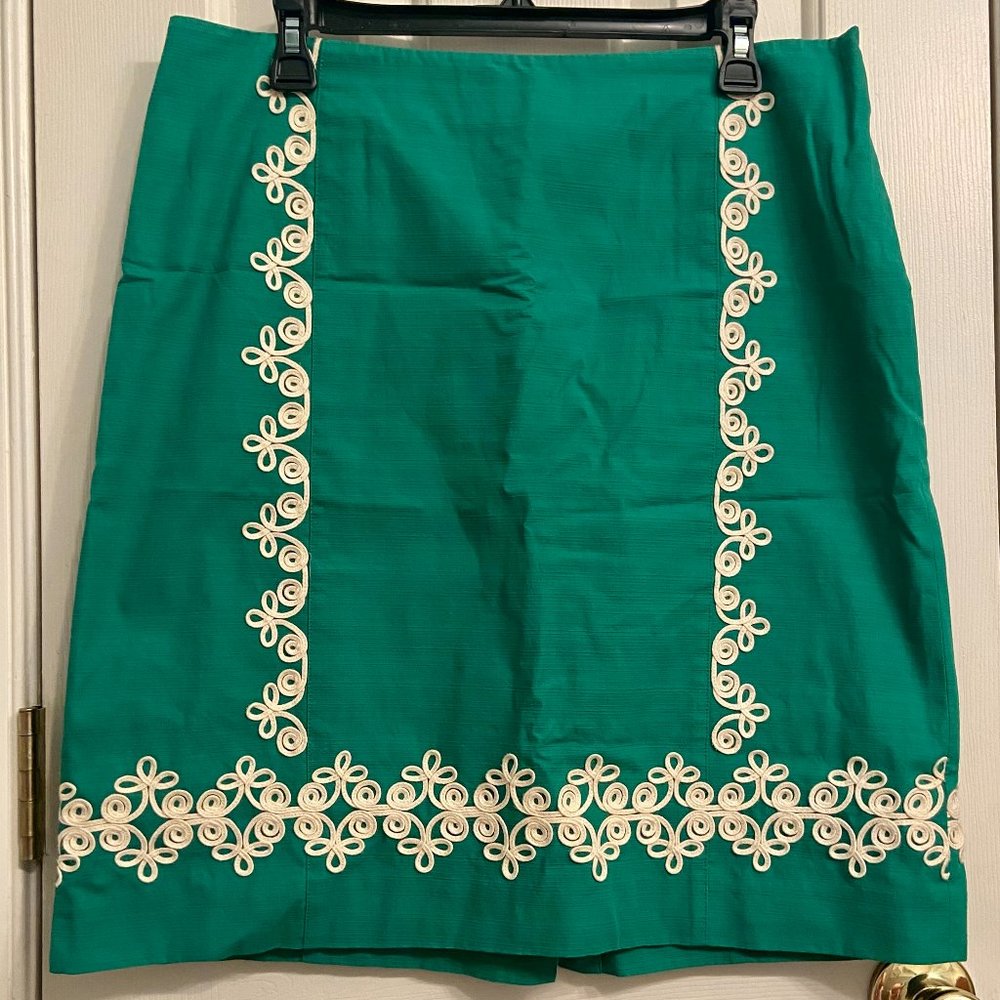 Boden Kelly Green Pencil Skirt with White Piping